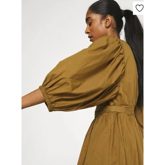 YAS Medium 10 Mustard Long Sleeve Dress RRP $129 Balloon Knee Length Ermi Cotton - Picture 5 of 12